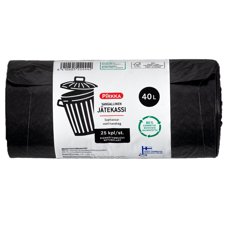 Pirkka 40L Roskapussi Sangallinen 58x65cm 25kpl rll Clean Key