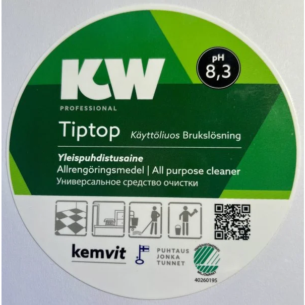 KW TipTop käyttöliuosetiketti